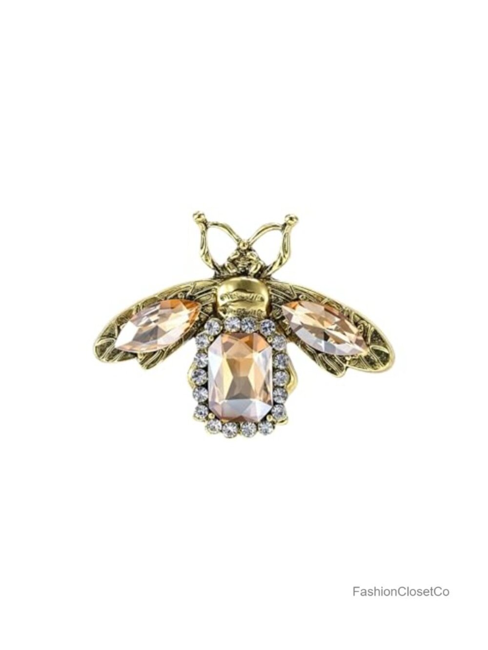 Vintage Bee Brooch Gold Tone Crystal Rhinestone Insect Lapel Pin